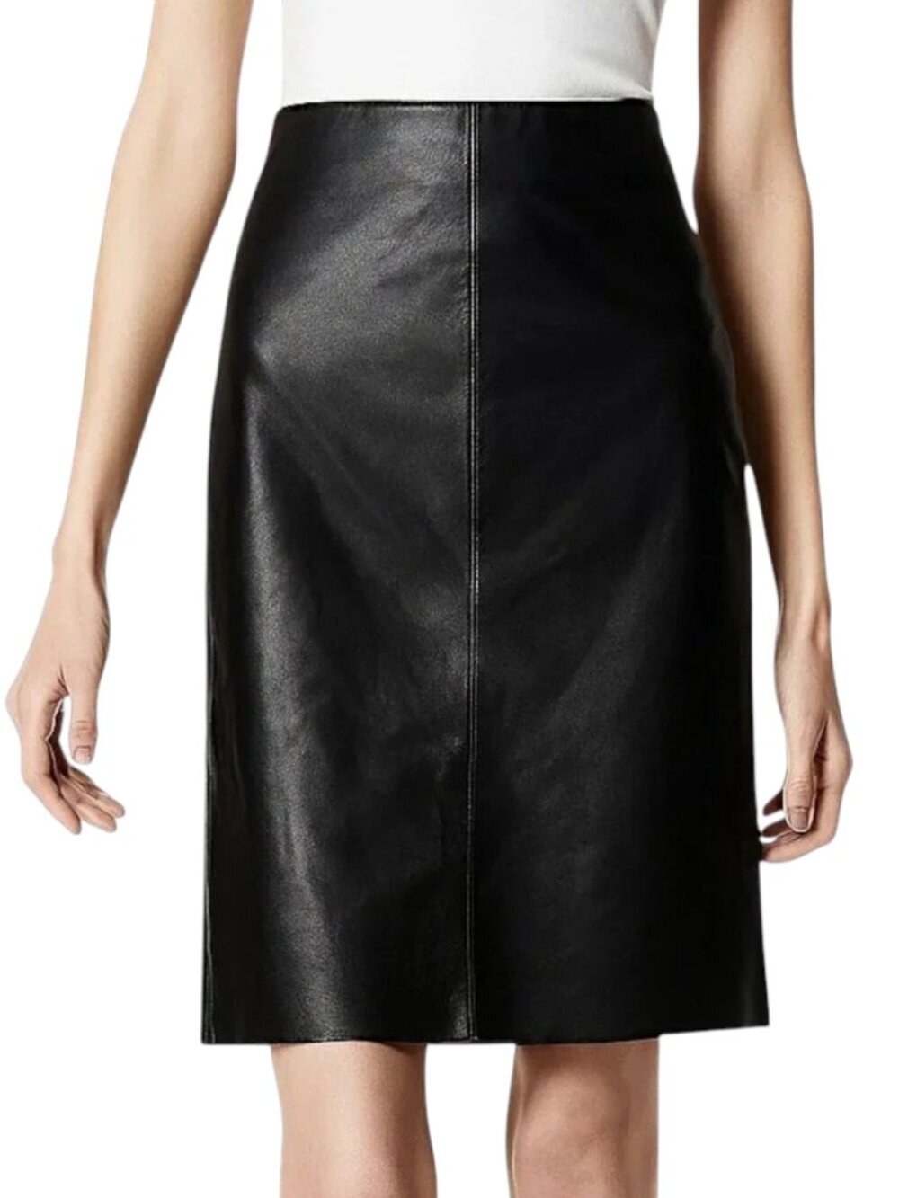 Bebe Black 100% Leather Lined Pencil High Waist Skirt Timeless Classic Size 2